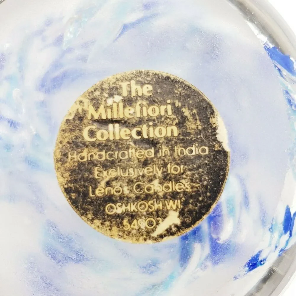 The Millefiori Collection Candle Holder Light Catcher Glass Blue Hand Blown